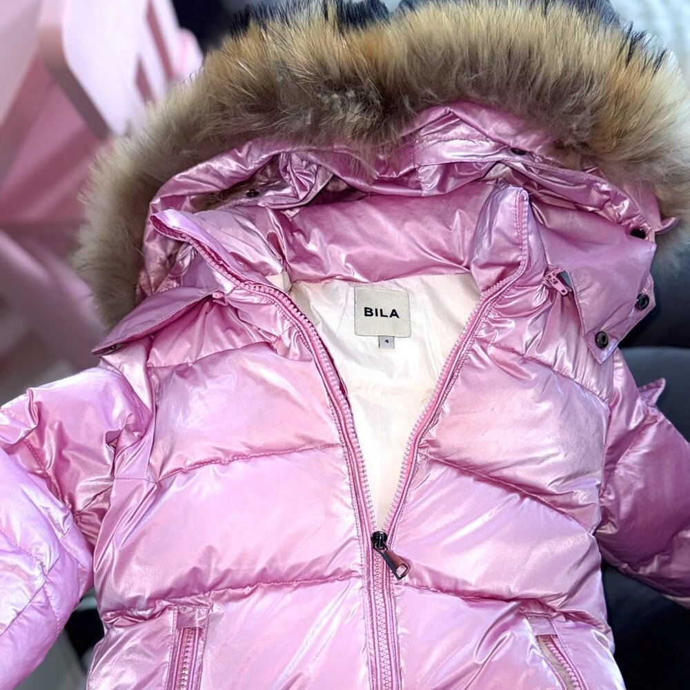 BILA Kids Puffer Snowsuit Set – Metallic Pink (Jacket + Pants) – Size 4